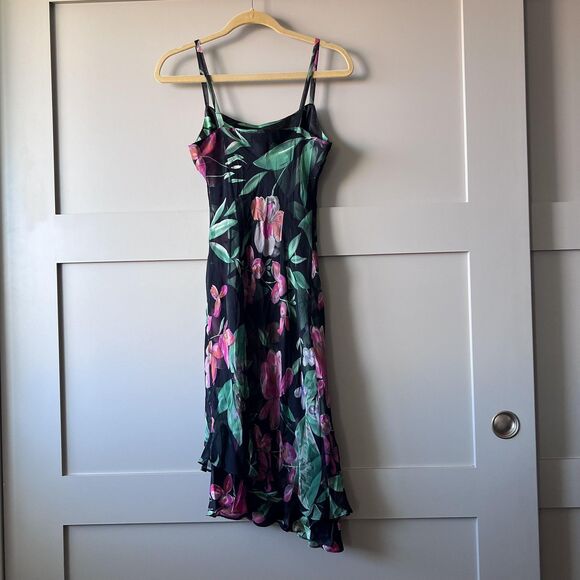 Donna Ricco Black and Pink Floral Asymmetrical Dress - Picture 2 of 10